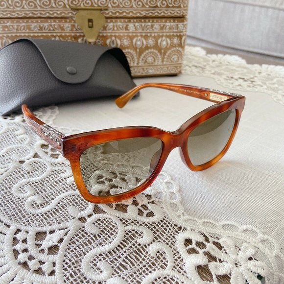 🆕Lanvin Square Crystal Sunglasses Tortoise Brown - Picture 2 of 10